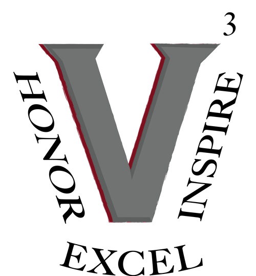 Villago logo V to the 3rd power with text Honor Excel Inspire